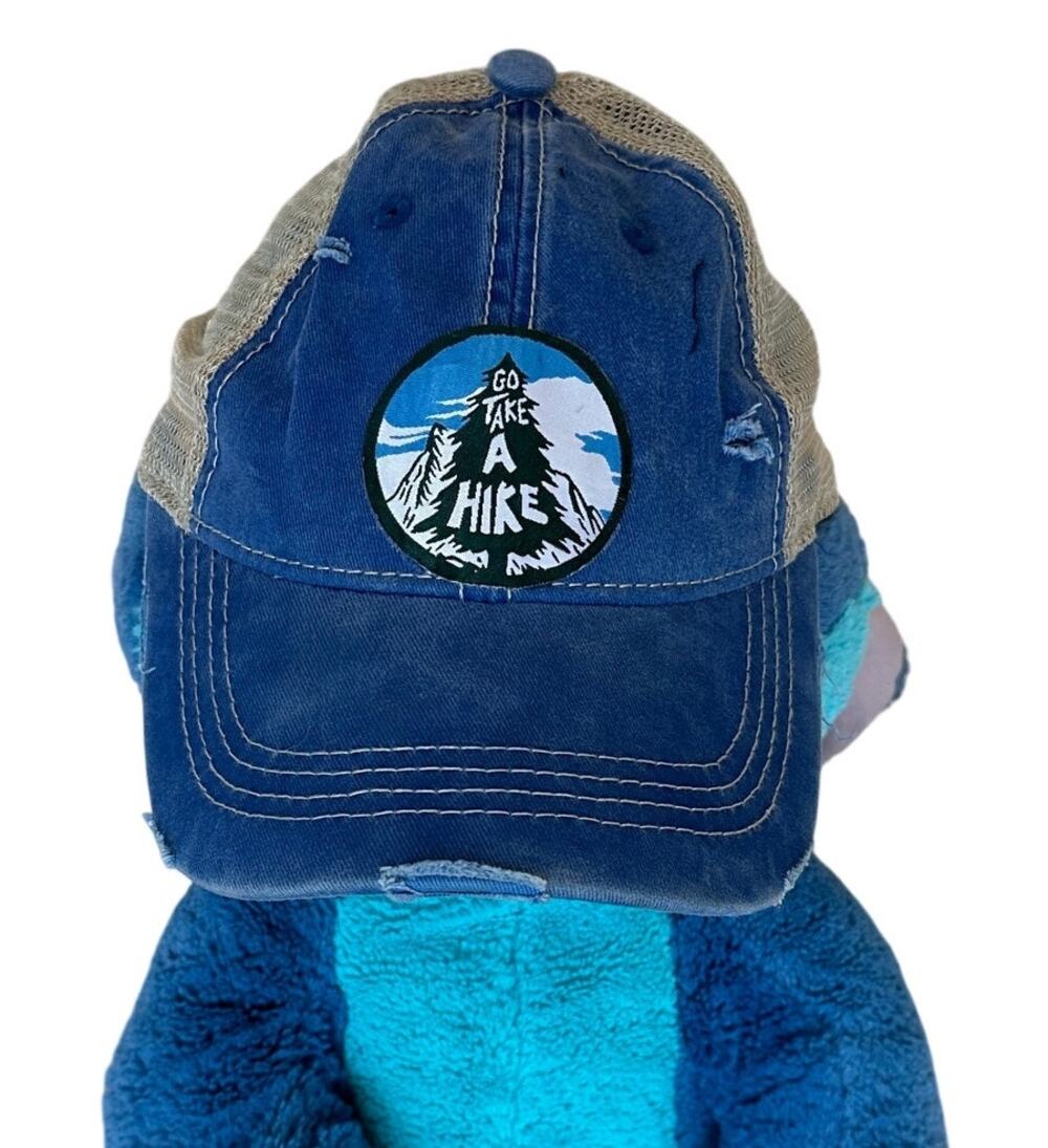 Take a Hike Trucker Baseball Cap Upcycled One of a Kind Bue Camping Mesh Back